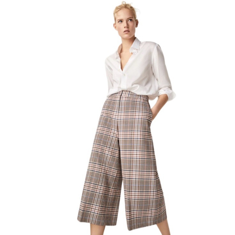 Massimo Dutti Plaid Cotton Culotte Trousers